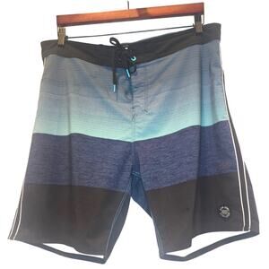 Ron Jon Surf Shop Swim Shorts Trunks Mens 34 Blue Black Striped Back Pocket